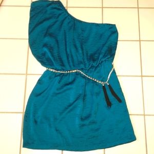 iZ Byer teal one shoulder mini party dress
